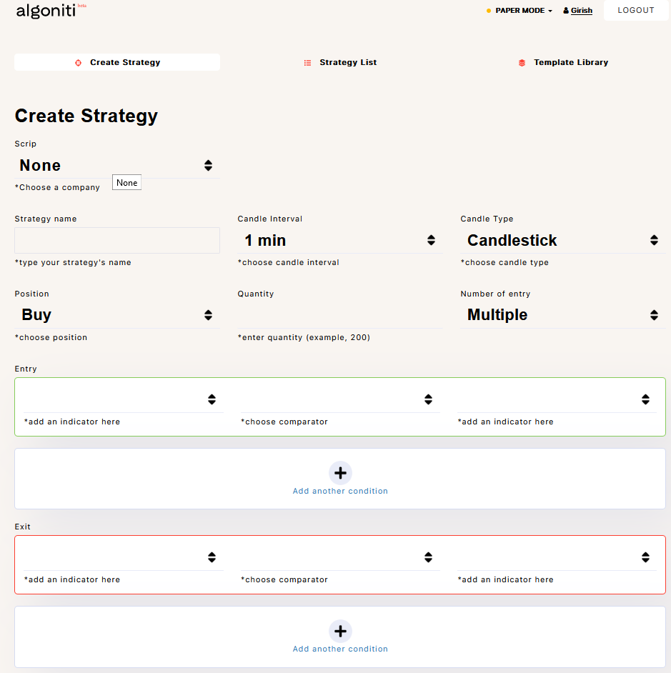 Create Strategy Page